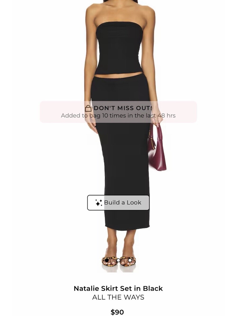 Natalie Skirt Set in Black ALL THE WAYS 2 Piece TubeTop Body Suit Silk Skirt $90